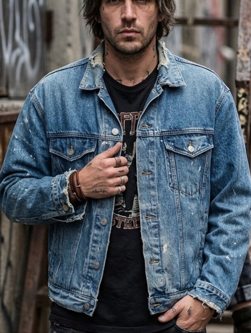 Vintage Calvin Klein Distressed Denim Trucker Jacket XL Paint Patina & Thrashed
